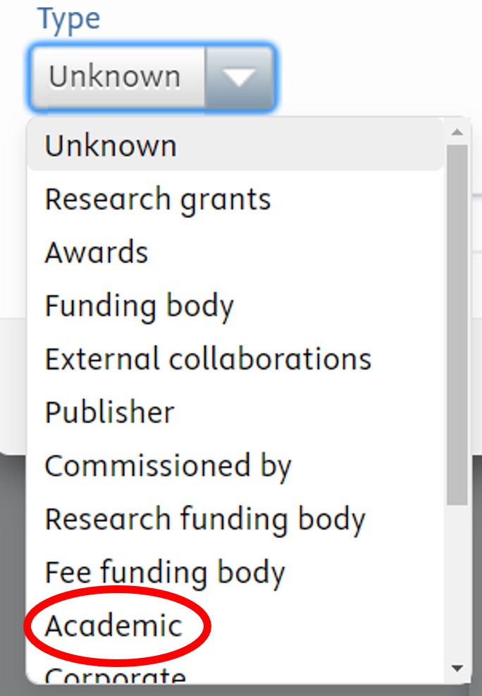 screenshot of Type academic