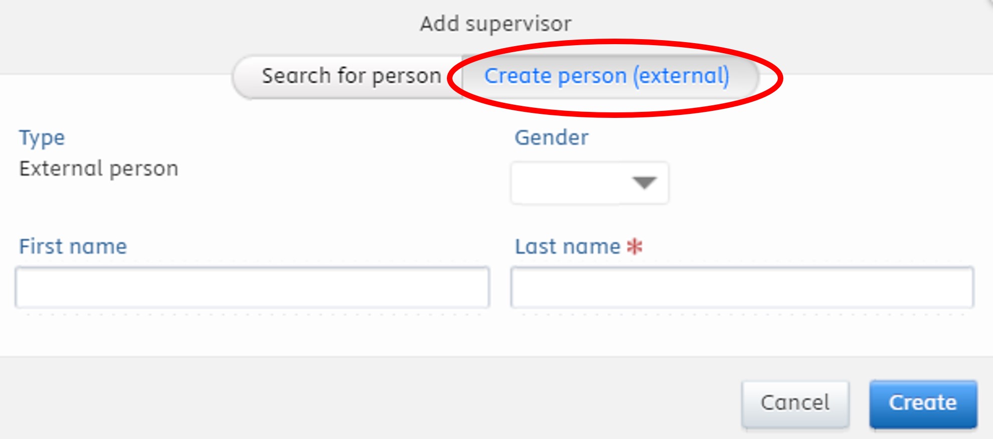 screenshot of Create person (external)